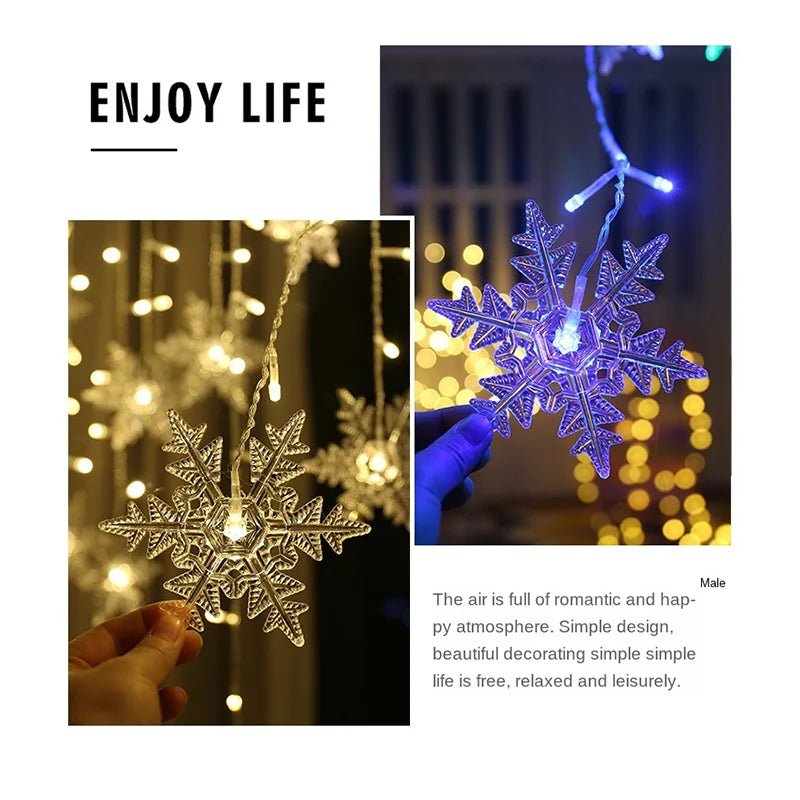 3.2M Christmas Snowflakes LED String Lights Flashing Fairy Curtain Lights Waterproof For Holiday Party Wedding Xmas Decoration - Ammpoure Wellbeing