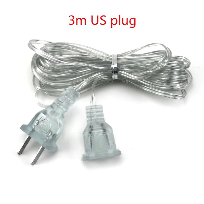 3M 5M Power Extension Cord For EU / US Plug LED Holiday Light String Extension Standard Switch Cable Christmas Curtain Light - Ammpoure Wellbeing