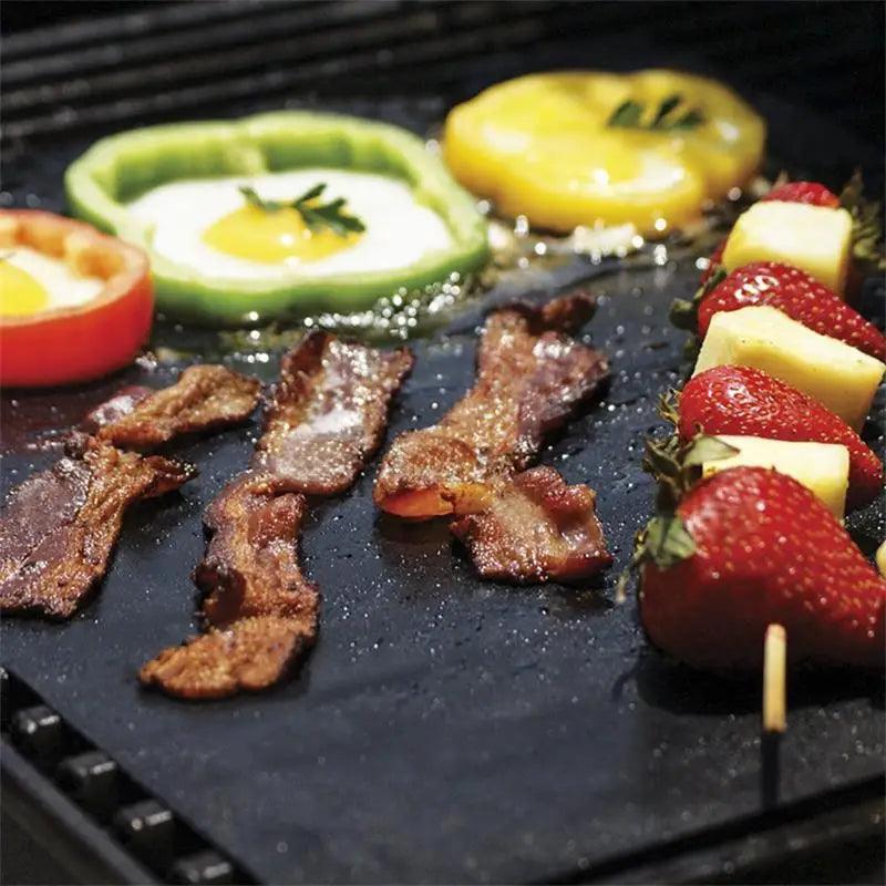 3Pcs 40 X 30cm Black BBQ Grill Mat Barbecue Outdoor Baking Non Stick Pad Reusable Cooking Plate for Party Mat Tools Accessories - Ammpoure Wellbeing