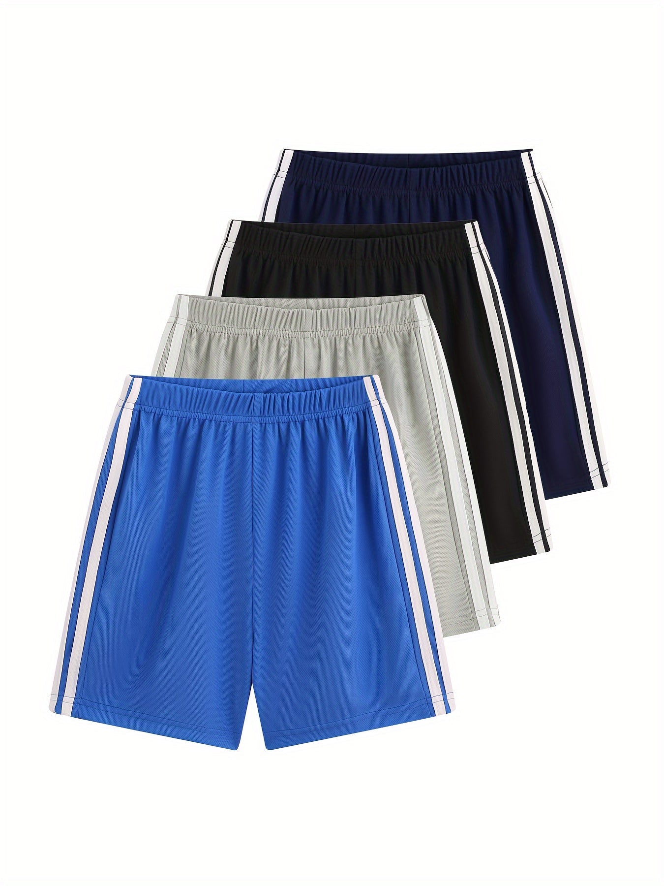 4Pcs Pack - Boys Super - Soft Quick - Dry Sport Shorts - Elastic Adjustable Waist, Breathable Loose Fit for Summer Basketball Training & Outdoor Fun - 4 Stylish Designs - Ammpoure Wellbeing