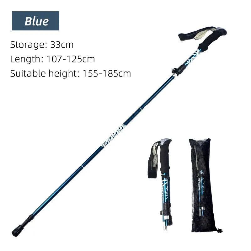 5 Section Outdoor Fold Trekking Pole Camping Portable Walking Hiking Stick For Nordic Elderly Telescopic Easy Put Into Bag 1 PCS - Ammpoure Wellbeing