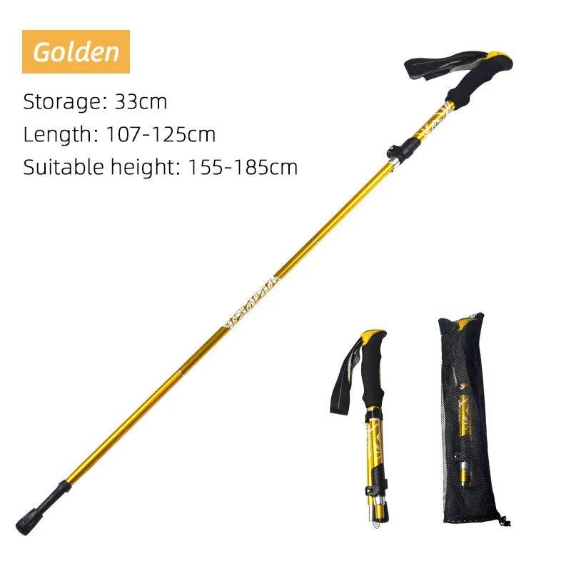 5 Section Outdoor Fold Trekking Pole Camping Portable Walking Hiking Stick For Nordic Elderly Telescopic Easy Put Into Bag 1 PCS - Ammpoure Wellbeing