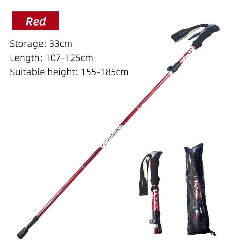 5 Section Outdoor Fold Trekking Pole Camping Portable Walking Hiking Stick For Nordic Elderly Telescopic Easy Put Into Bag 1 PCS - Ammpoure Wellbeing