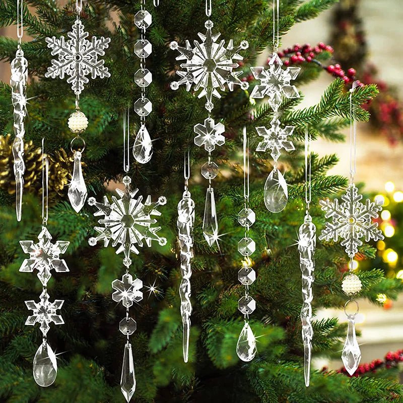 5/10Pcs Acrylic Snowflake Simulation Ice Pendants Xmas Tree Hanging Ornament 2024 Christmas Home Decorations New Year Gift 2025 - Ammpoure Wellbeing