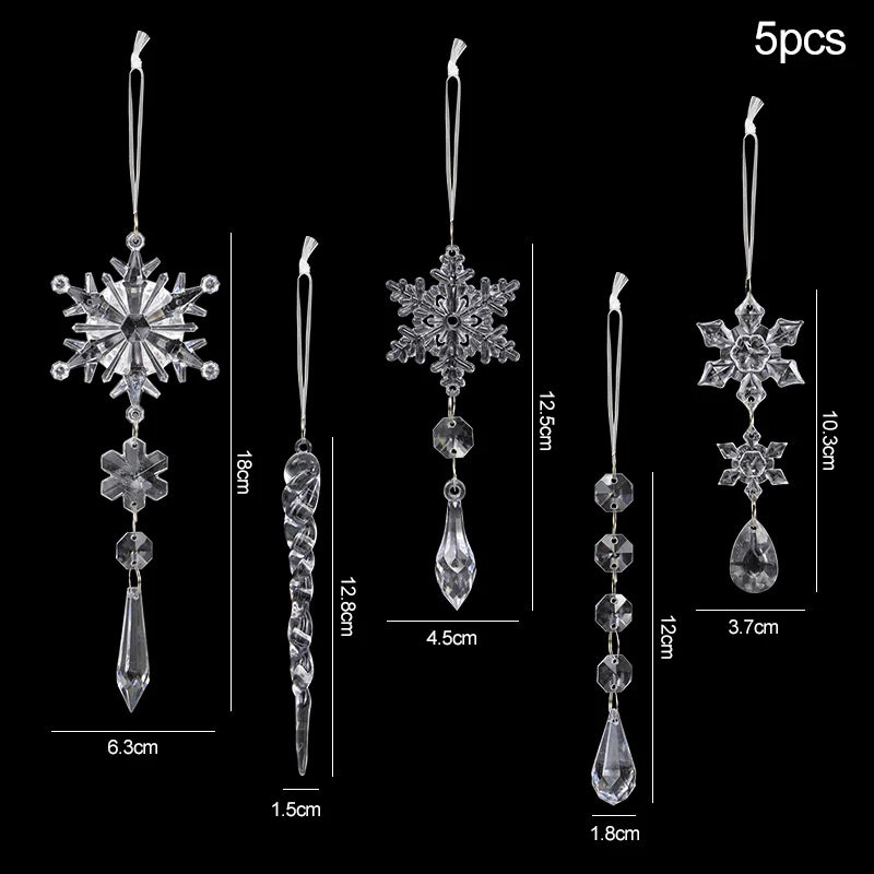 5/10Pcs Acrylic Snowflake Simulation Ice Pendants Xmas Tree Hanging Ornament 2024 Christmas Home Decorations New Year Gift 2025 - Ammpoure Wellbeing