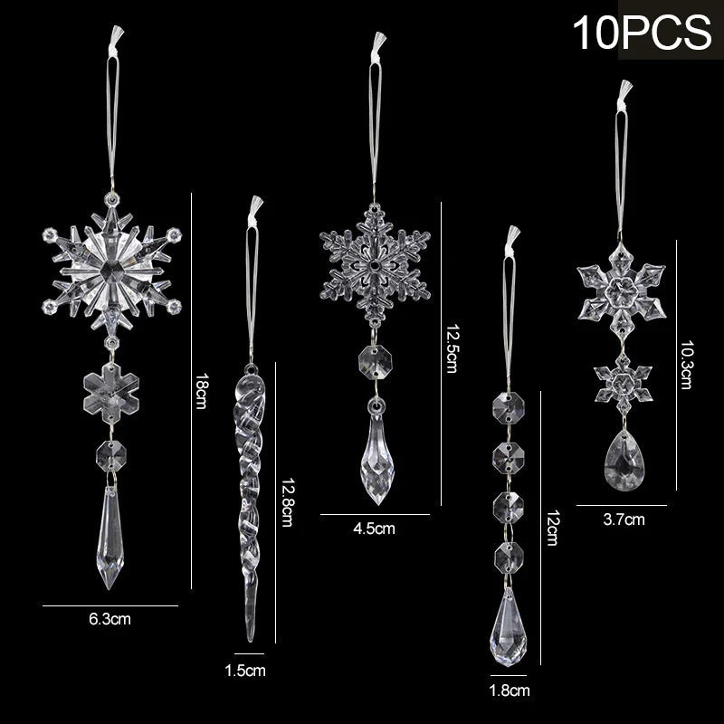 5/10Pcs Acrylic Snowflake Simulation Ice Pendants Xmas Tree Hanging Ornament 2024 Christmas Home Decorations New Year Gift 2025 - Ammpoure Wellbeing