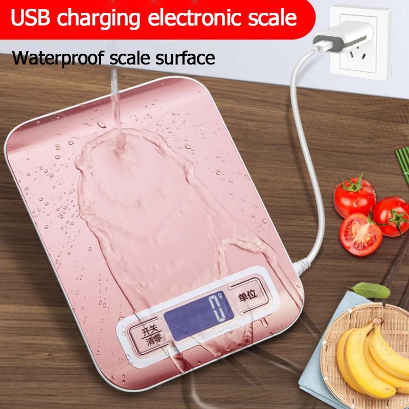 5kg/10kg Rechargeable Kitchen Scale LCD Display Stainless Steel Electronic Scales Home Jewelry Food Snacks Weighing Baking Tools - Ammpoure Wellbeing