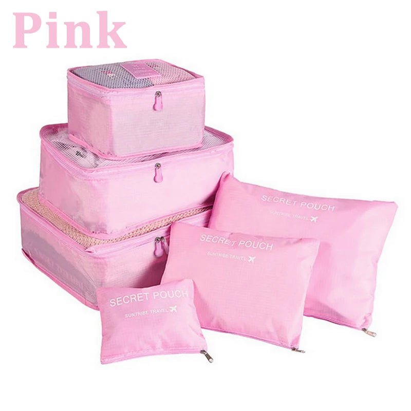 6 Pcs/Set Pink/Blue/Grey Travel Storage Bag Large Capacity Waterproof Luggage Clothing Underwear Storage Bag Bag With Zipper - Ammpoure Wellbeing