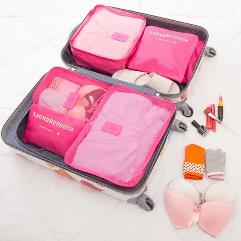 6 Pcs/Set Pink/Blue/Grey Travel Storage Bag Large Capacity Waterproof Luggage Clothing Underwear Storage Bag Bag With Zipper - Ammpoure Wellbeing