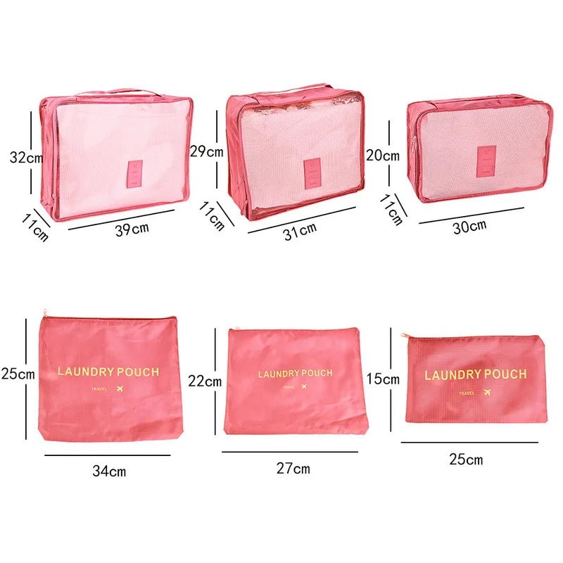 6 Pcs/Set Pink/Blue/Grey Travel Storage Bag Large Capacity Waterproof Luggage Clothing Underwear Storage Bag Bag With Zipper - Ammpoure Wellbeing