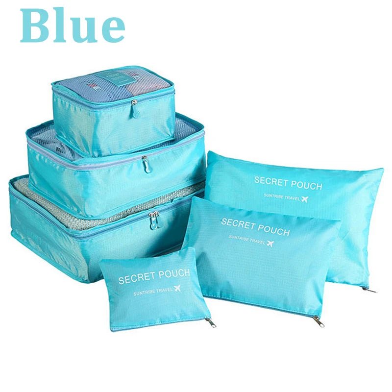 6 Pcs/Set Pink/Blue/Grey Travel Storage Bag Large Capacity Waterproof Luggage Clothing Underwear Storage Bag Bag With Zipper - Ammpoure Wellbeing