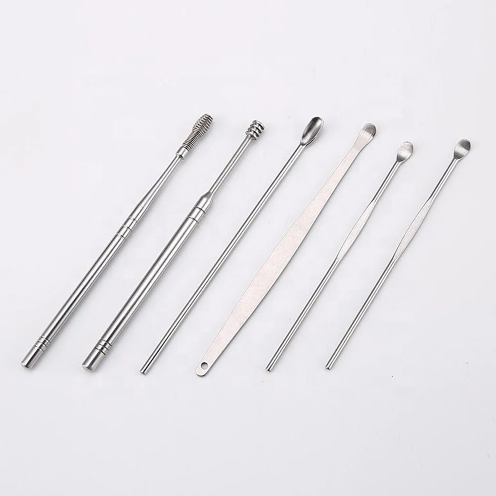 6PCS Stainless Steel Earpick Ear Cleaner Spoon Ear Care Cleaning Tool Earwax Removal Kit Ear Pick Vax Remover Cleanser Health - Ammpoure Wellbeing