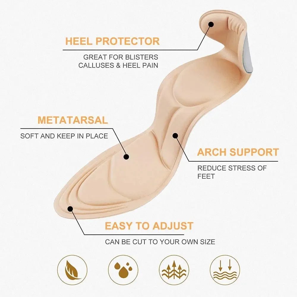 7D Soft Memory Foam Insole Pad Inserts Heel Post Back Breathable Anti - slip for Women High Heel Shoe Shoe Arch Support Insoles - Ammpoure Wellbeing