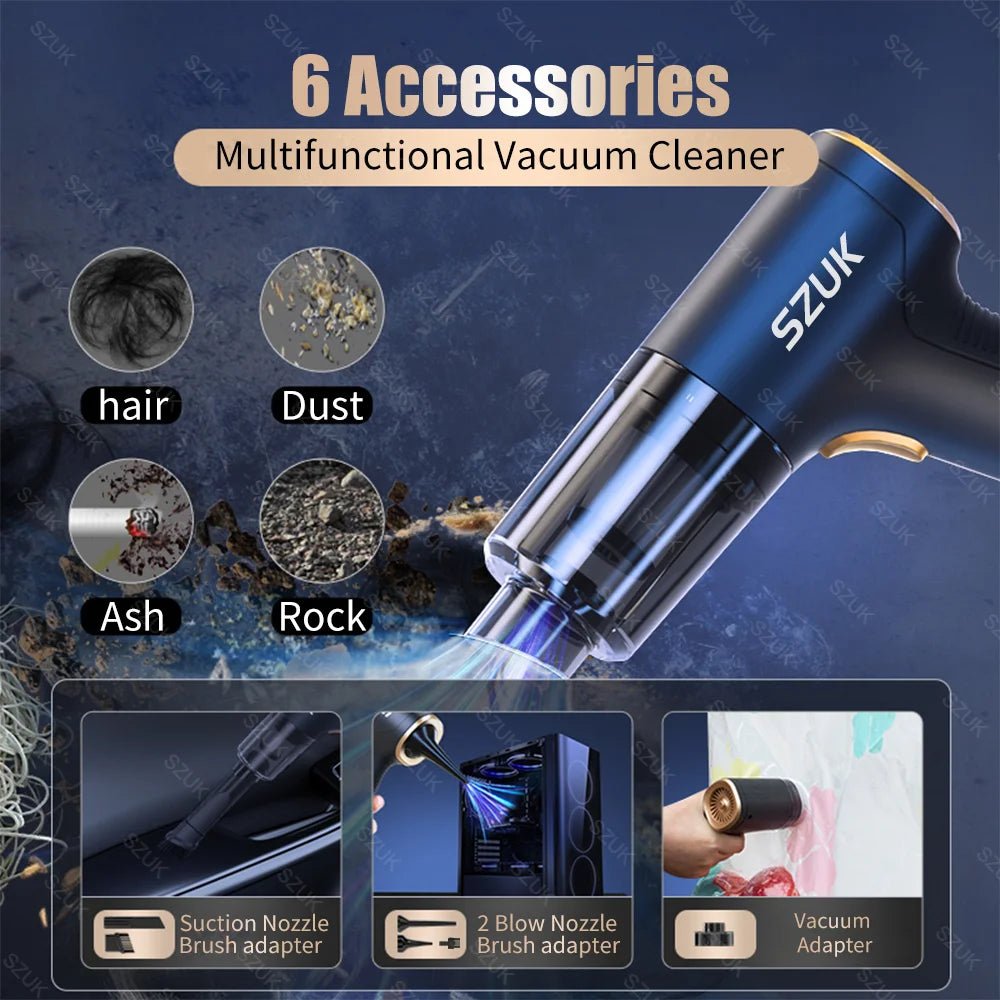 98000PA Car Vacuum Cleaner Mini Cleaning Machine Strong Suction USB Handheld for Car Home Appliance Portable Wireless Cleaner - Ammpoure Wellbeing