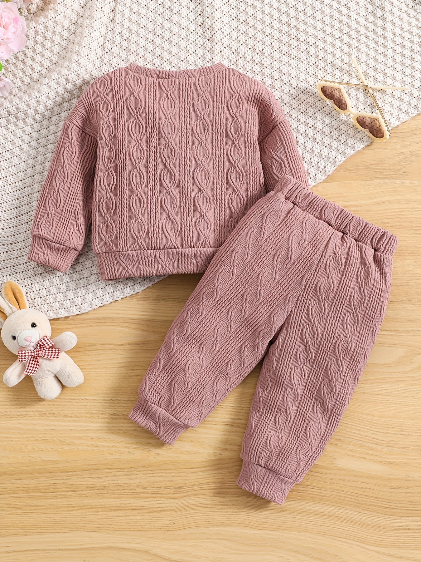 Adorable Toddler Baby Girls Bunny Print Sweatshirt Top & Coordinated Trousers Set - Comfy Casual Outfit for Playful Daily Wear - Ammpoure Wellbeing