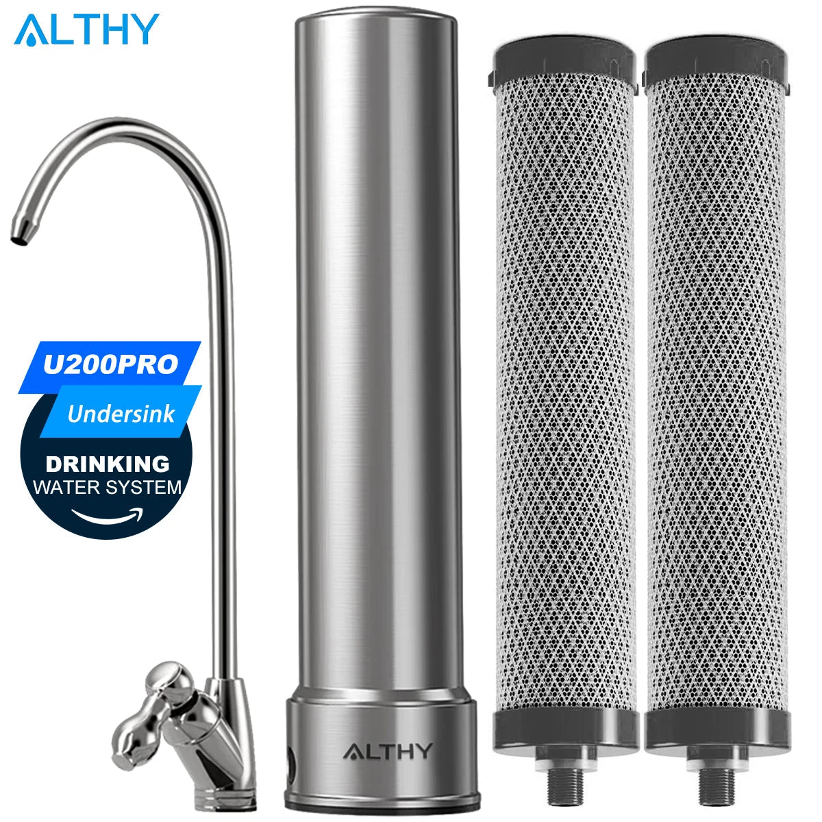 ALTHY U200PRO Kitchen Under Sink Drinking Water Filter Purifier 5 in 1, Stainless Steel 0.01um Filtration System With Faucet - Ammpoure Wellbeing