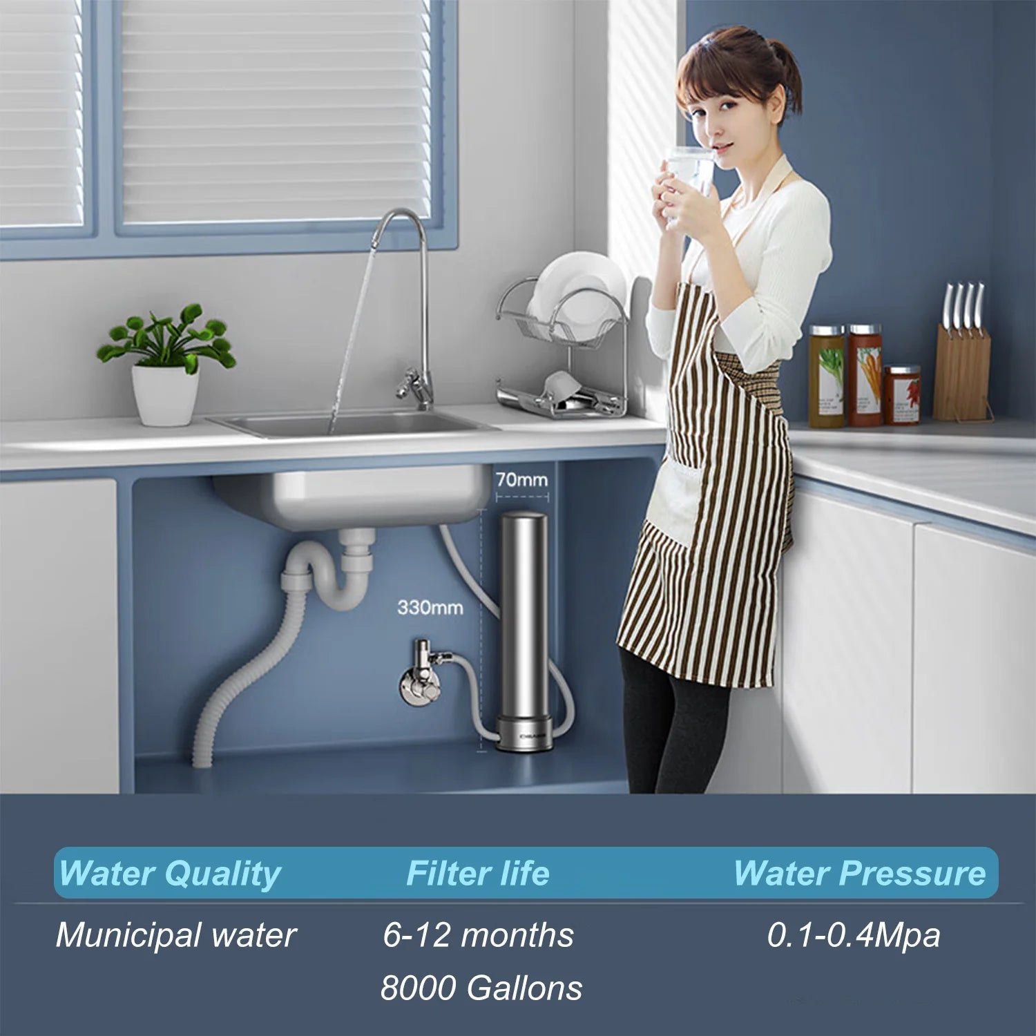 ALTHY U200PRO Kitchen Under Sink Drinking Water Filter Purifier 5 in 1, Stainless Steel 0.01um Filtration System With Faucet - Ammpoure Wellbeing