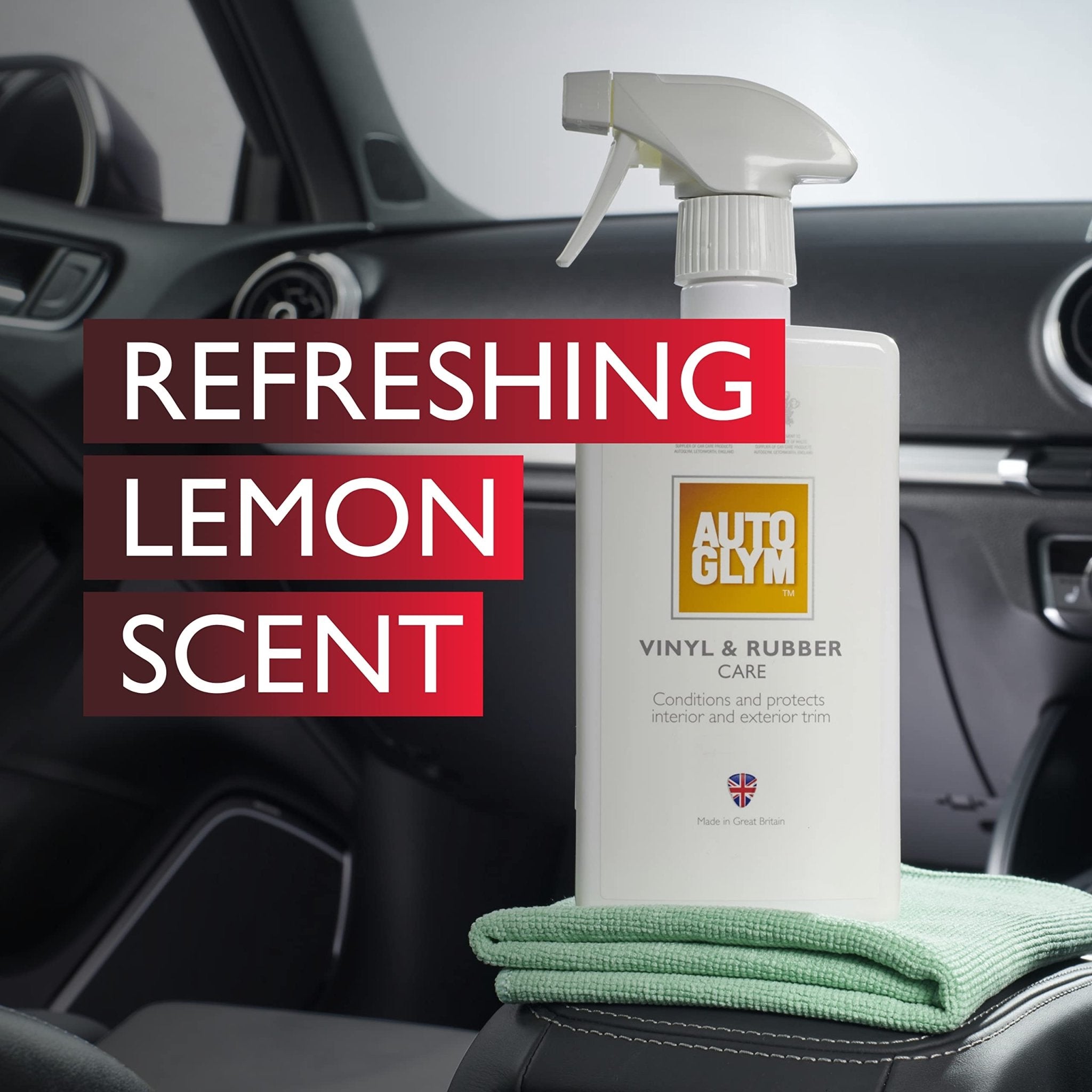 Autoglym Vinyl And Rubber Care, 500ml - Fresh Lemon Scented Interior Car Cleaner Spray Designed To Protect Your Dashboard and Other Interior Plastics - Ammpoure Wellbeing