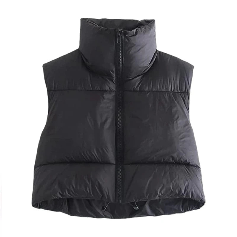 Autumn And Winter Women's Short Cotton Down Vest Short Stand - up Collar Warm Sleeveless Quilted Vest Outdoor Travel Jacket Tops - Ammpoure Wellbeing