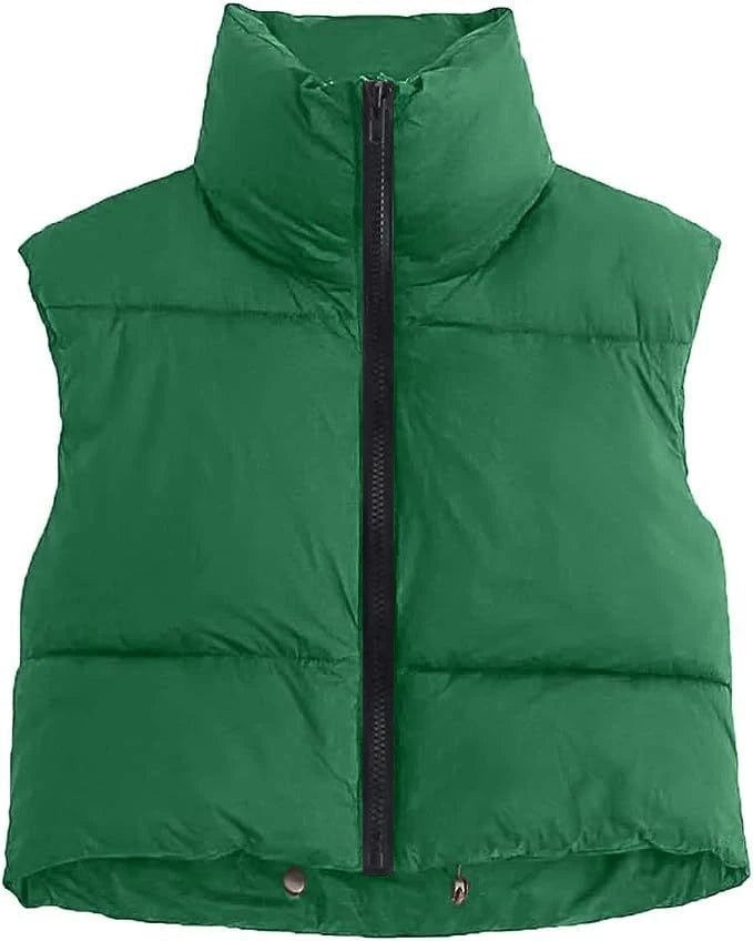 Autumn And Winter Women's Short Cotton Down Vest Short Stand - up Collar Warm Sleeveless Quilted Vest Outdoor Travel Jacket Tops - Ammpoure Wellbeing