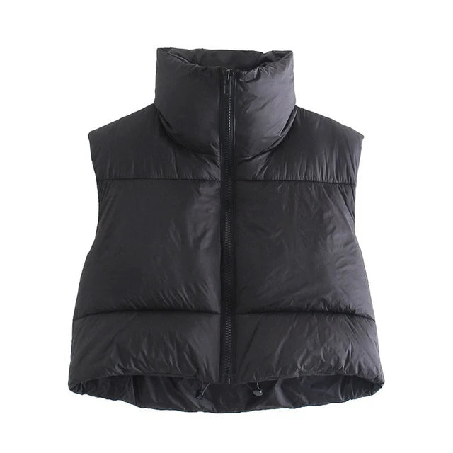 Autumn And Winter Women's Short Cotton Down Vest Short Stand - up Collar Warm Sleeveless Quilted Vest Outdoor Travel Jacket Tops - Ammpoure Wellbeing