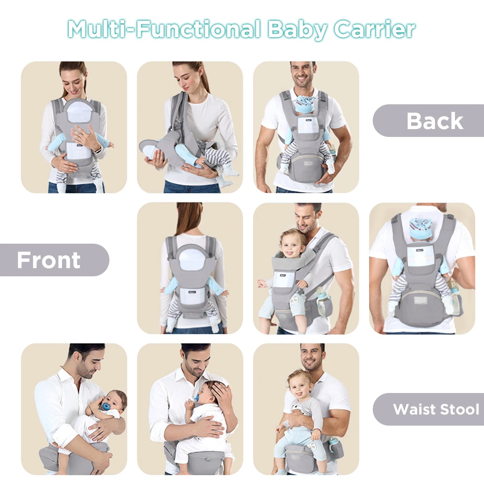 Baby Carrier Ergonomic Infant Multifunctional Waist Stool Newborn To Toddler Multi - use Before and After Kangaroo Bag Accessories - Ammpoure Wellbeing