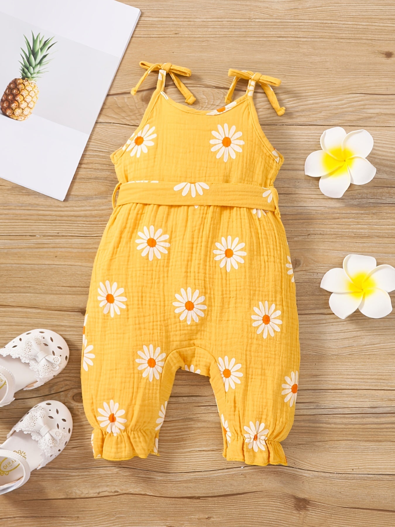Baby Girls Casual Floral Graphic Design Thin Strap Muslin Romper Clothes - Ammpoure Wellbeing