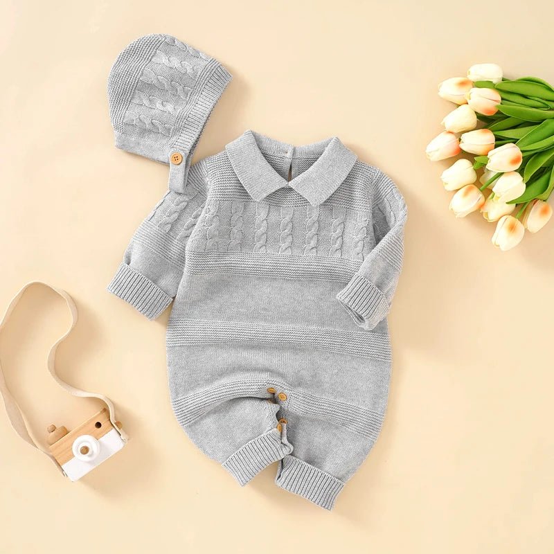 Baby Girls Rompers Clothes Autumn Solid Long Sleeve Knitted Newborn Infant Boys Onesie Hats Outfits Toddler Children Jumpsuits - Ammpoure Wellbeing