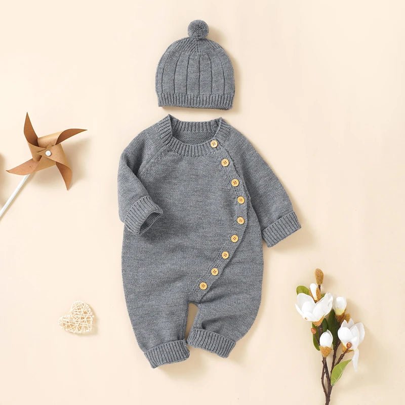 Baby Girls Rompers Clothes Autumn Solid Long Sleeve Knitted Newborn Infant Boys Onesie Hats Outfits Toddler Children Jumpsuits - Ammpoure Wellbeing