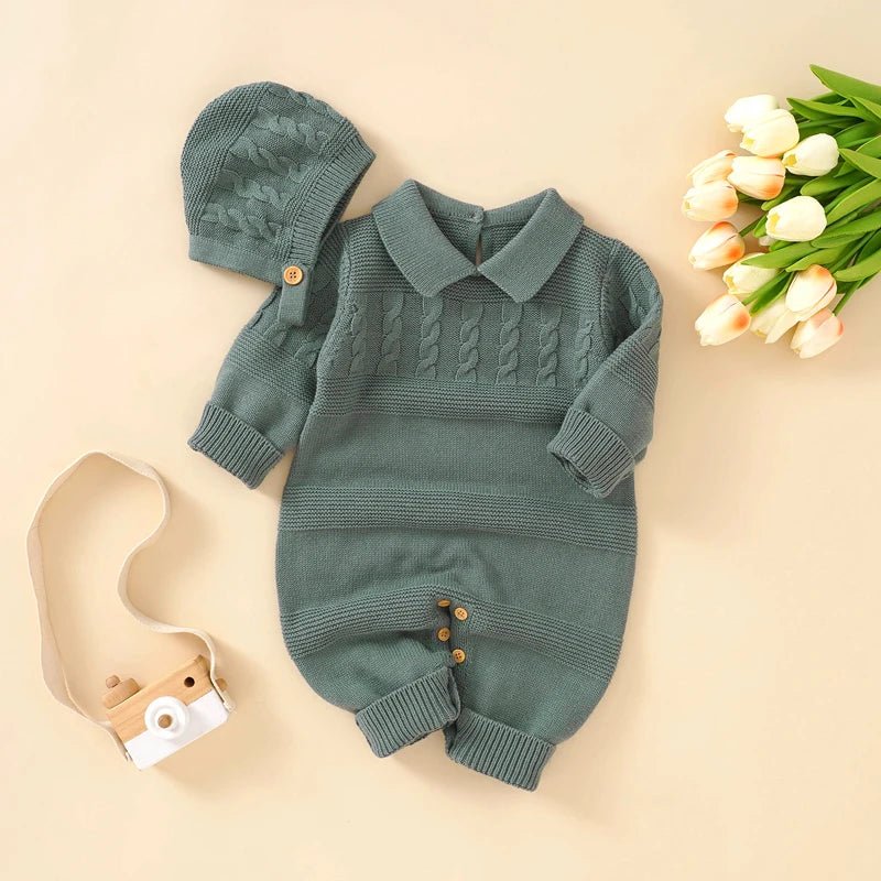 Baby Girls Rompers Clothes Autumn Solid Long Sleeve Knitted Newborn Infant Boys Onesie Hats Outfits Toddler Children Jumpsuits - Ammpoure Wellbeing