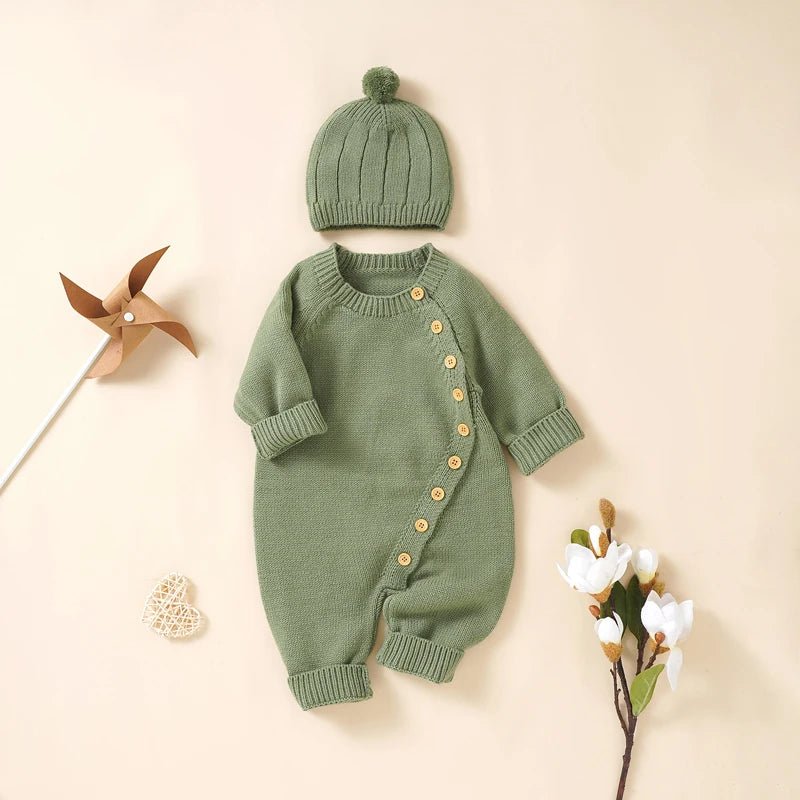 Baby Girls Rompers Clothes Autumn Solid Long Sleeve Knitted Newborn Infant Boys Onesie Hats Outfits Toddler Children Jumpsuits - Ammpoure Wellbeing