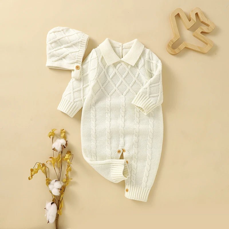 Baby Girls Rompers Clothes Autumn Solid Long Sleeve Knitted Newborn Infant Boys Onesie Hats Outfits Toddler Children Jumpsuits - Ammpoure Wellbeing