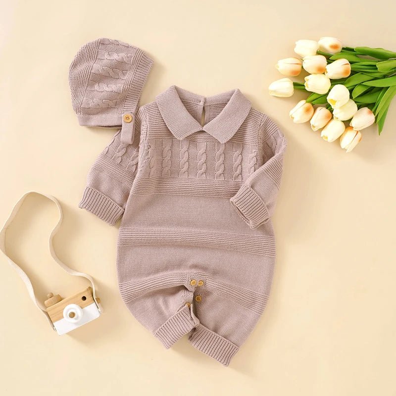 Baby Girls Rompers Clothes Autumn Solid Long Sleeve Knitted Newborn Infant Boys Onesie Hats Outfits Toddler Children Jumpsuits - Ammpoure Wellbeing