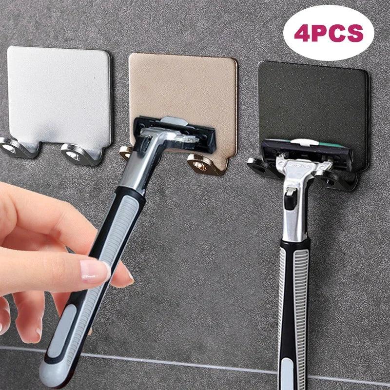 Bathroom Space Aluminum Razor Holder Storage Hook Wall Men Shaving Shaver Shelf Punch Free Razor Rack Accessories Organization - Ammpoure Wellbeing