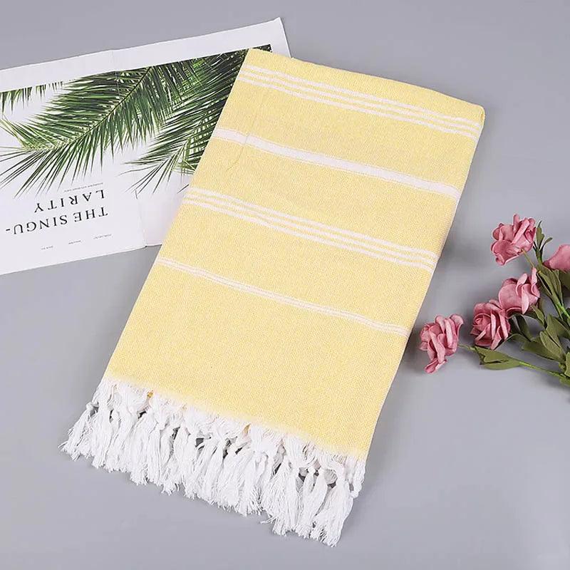 Beach Pool Blanket Absorbent Easy Care Striped Cotton Turkish Sports Bath Towel with Tassels Travel Gym Camping - Ammpoure Wellbeing