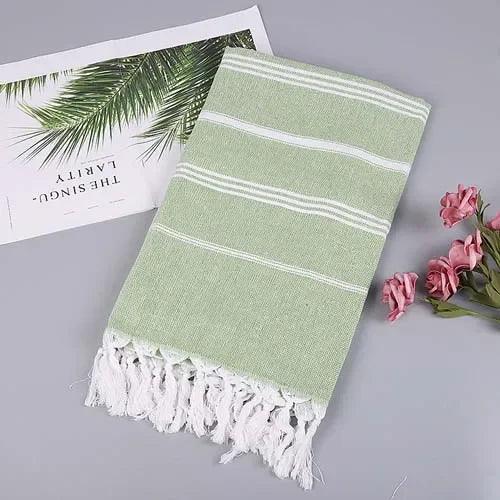 Beach Pool Blanket Absorbent Easy Care Striped Cotton Turkish Sports Bath Towel with Tassels Travel Gym Camping - Ammpoure Wellbeing