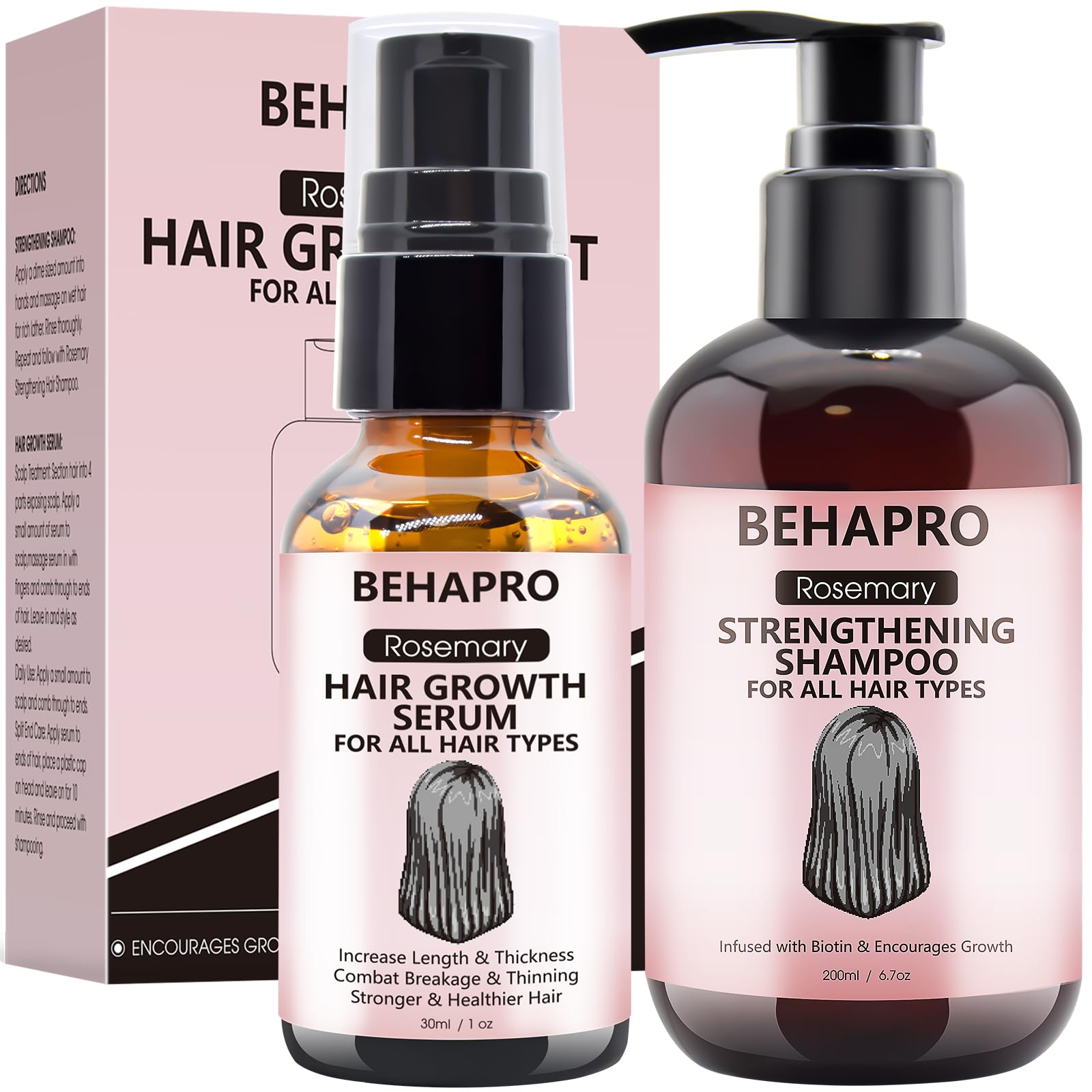 BEHAPRO Rosemary Oil for Hair Growth,w/Hair Growth Serum,Hair Growth Shampoo,Diluted Rosemary Oil Biotin Castor Oil & Argan Oil for Hair Loss Care Treatment Hair Thickening Products for Women Men - Ammpoure Wellbeing