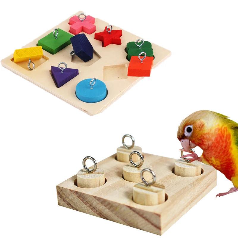 Bird Parrot Toys Wooden Interactive Training Block Puzzle DIY Toy Pet Educational Toys - Ammpoure Wellbeing