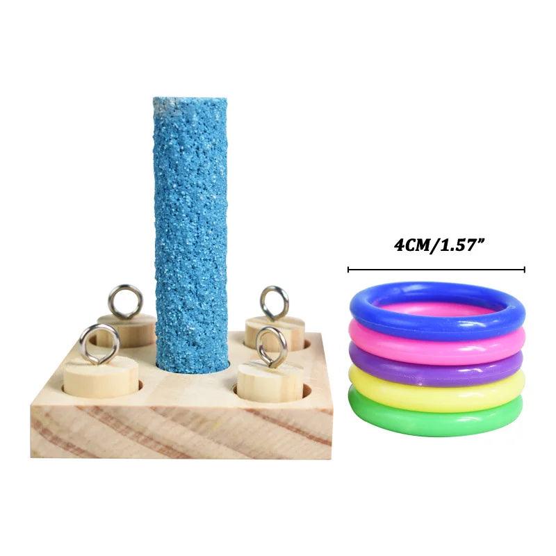 Bird Training Toys Set Wooden Block Puzzle Toys For Parrots Colorful Plastic Rings Intelligence Training Chew Toy Bird Supplies - Ammpoure Wellbeing