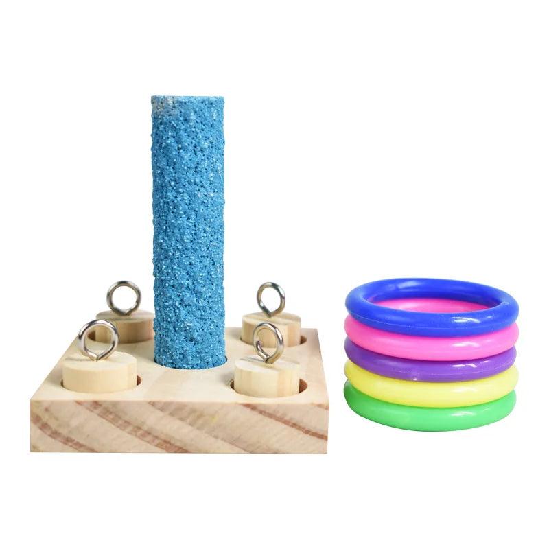 Bird Training Toys Set Wooden Block Puzzle Toys For Parrots Colorful Plastic Rings Intelligence Training Chew Toy Bird Supplies - Ammpoure Wellbeing