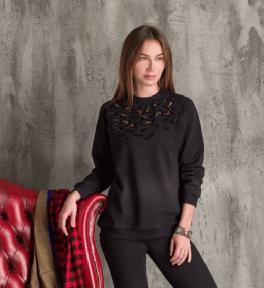 Black Leopard Beaded Sweatshirt - Ammpoure Wellbeing