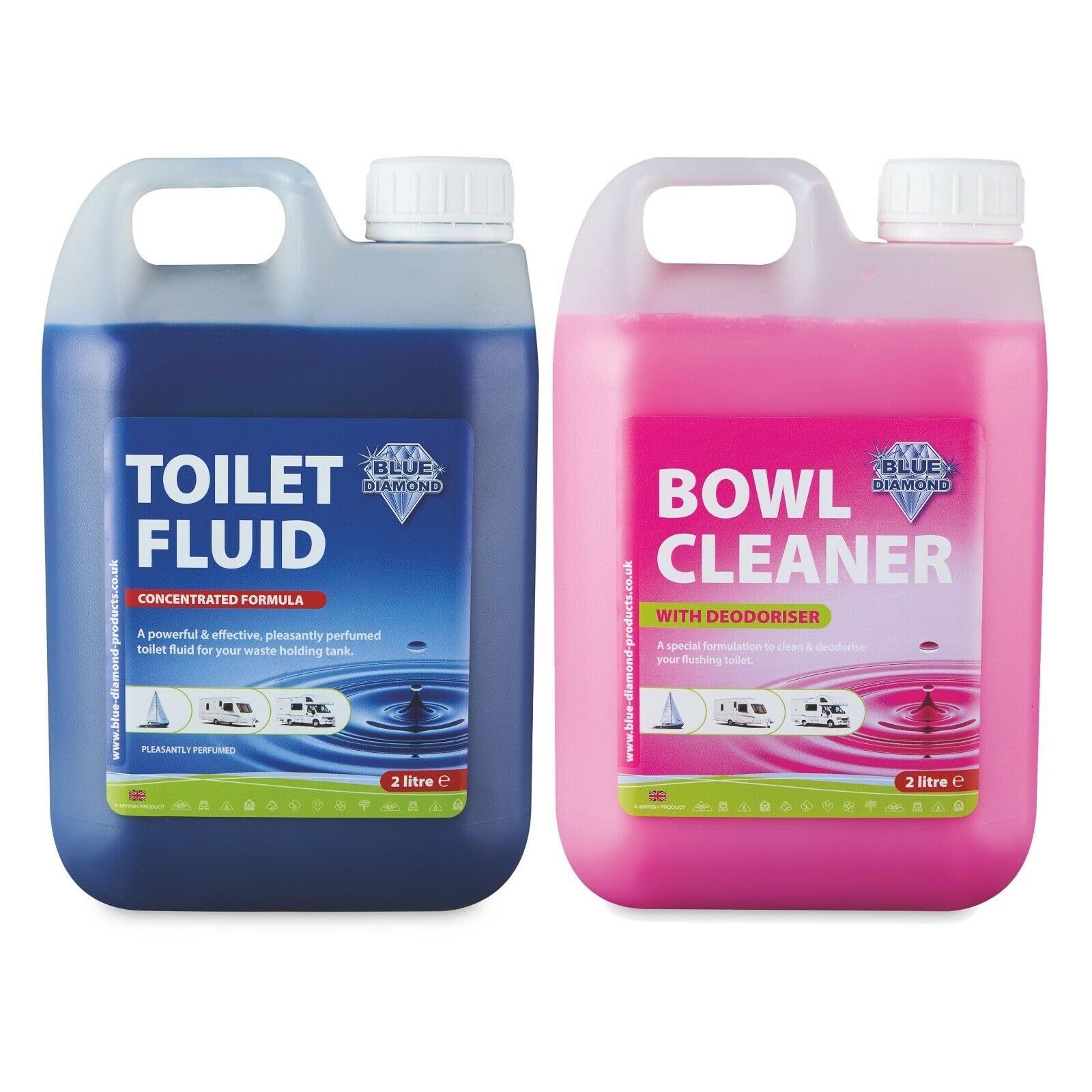 Blue Diamond Chemical Toilet Fluid Twin Pack 2L for Camping Caravan & Motorhomes - Ammpoure Wellbeing