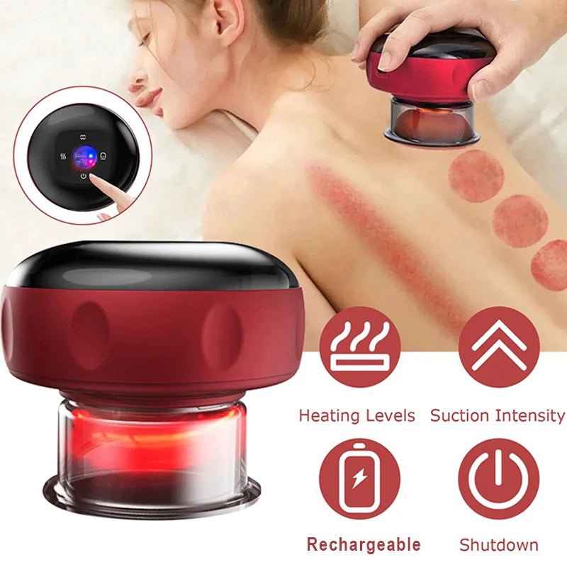 Body Scraping Massage Smart Electric Vacuum Cupping Heating Suction Cup Device Back Neck Arm Massger - Ammpoure Wellbeing