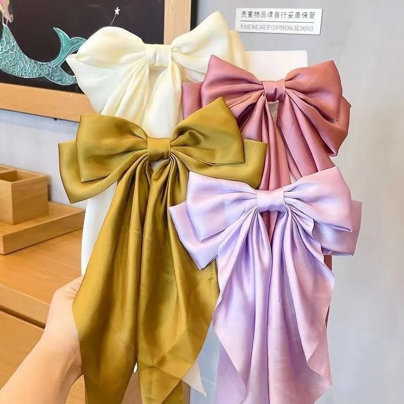 Bow Ribbon Hair Clip for Women Bowknot Barrettes Girls Solid Stain Spring Ponytail Clip Headband Hair Accessories Headwear Gift - Ammpoure Wellbeing