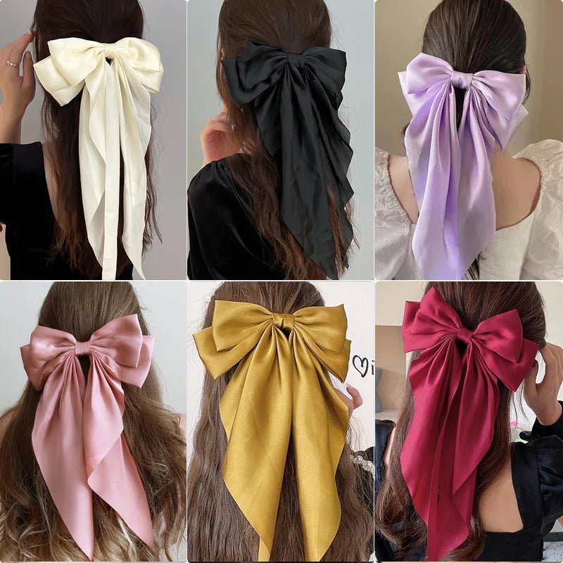 Bow Ribbon Hair Clip for Women Bowknot Barrettes Girls Solid Stain Spring Ponytail Clip Headband Hair Accessories Headwear Gift - Ammpoure Wellbeing