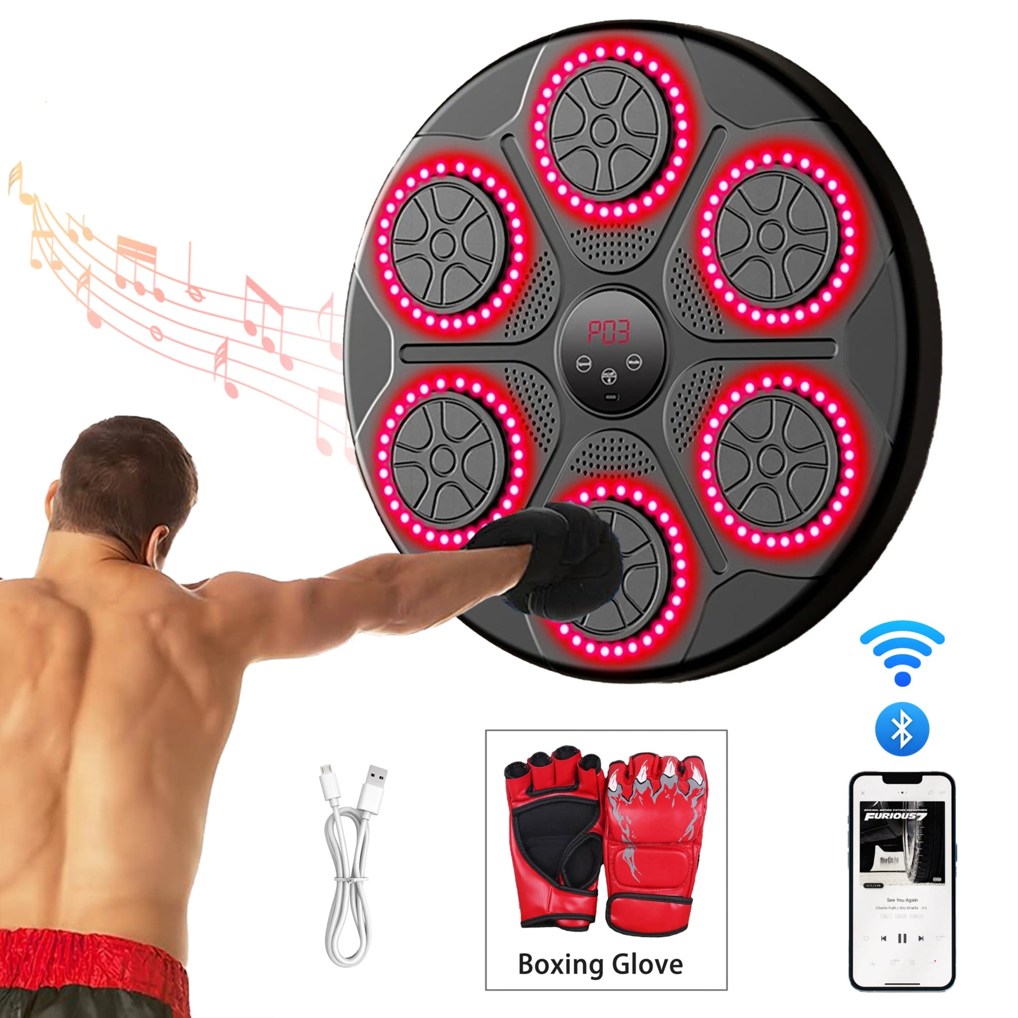 Boxing Machine Smart Bluetooth Wall Mounted Music Boxing Trainer Gym Home Electronic Boxing Target Punching Equipment - Ammpoure Wellbeing