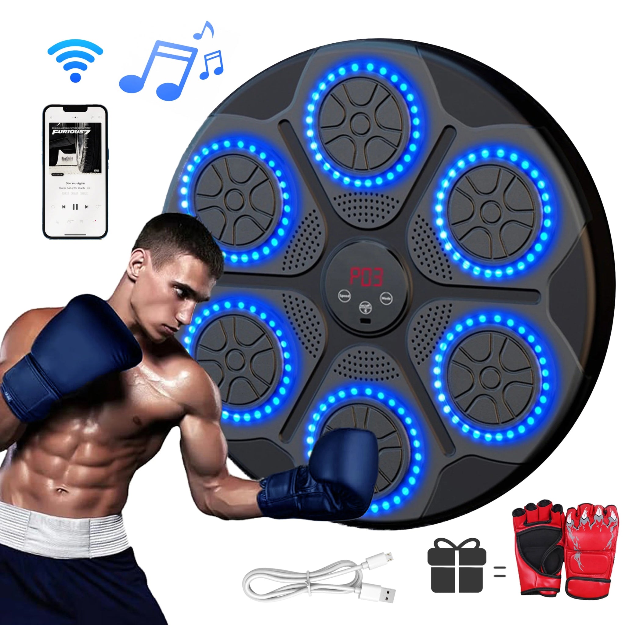 Boxing Machine Smart Bluetooth Wall Mounted Music Boxing Trainer Gym Home Electronic Boxing Target Punching Equipment - Ammpoure Wellbeing