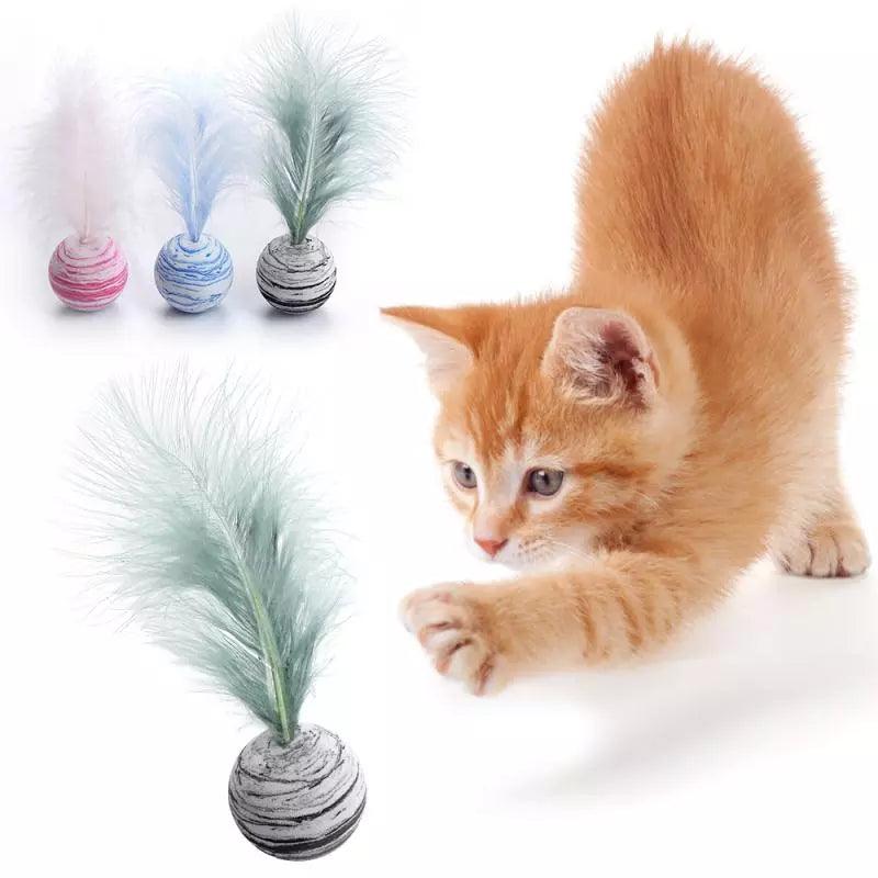 Cat toy Ball Feather Funny Cat Toy Star Ball Plus Feather Foam Ball Throwing Toys Interactive Plush Toys Pet Supplies katten toy - Ammpoure Wellbeing