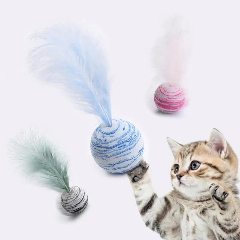 Cat toy Ball Feather Funny Cat Toy Star Ball Plus Feather Foam Ball Throwing Toys Interactive Plush Toys Pet Supplies katten toy - Ammpoure Wellbeing