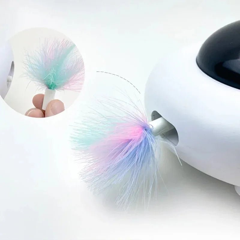 Cat Toy Smart Teaser UFO Pet Turntable Catching Training toys USB Charging Cat Teaser Replaceable Feather Interactive Auto - Ammpoure Wellbeing